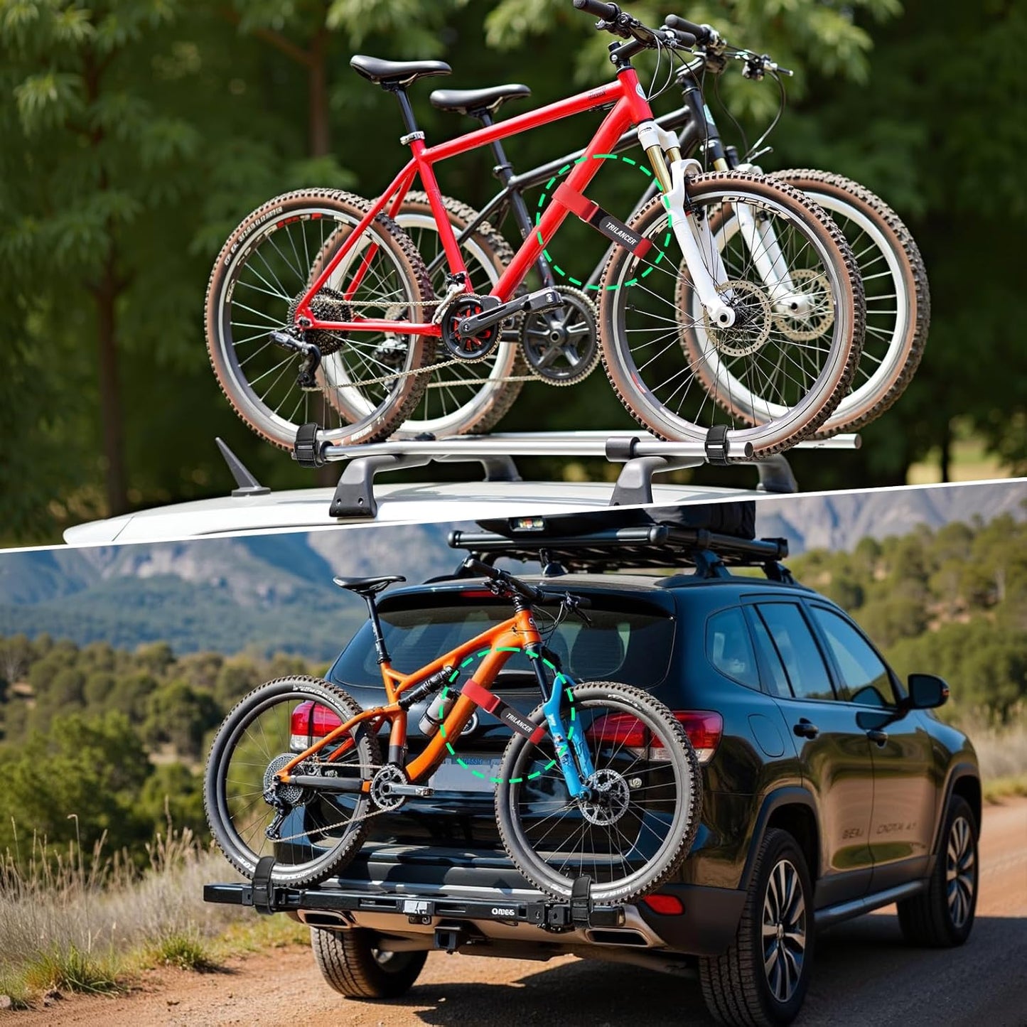 Bike Rack Straps with Extra-Wide Silicone Anti-Slip Coating, 2-Pack Trilancer Adjustable Bike Wheel Stabilizer Strap with Hook and Loop for Car and Wall Mount,Transportation and Storage (29.5''x1.5'')