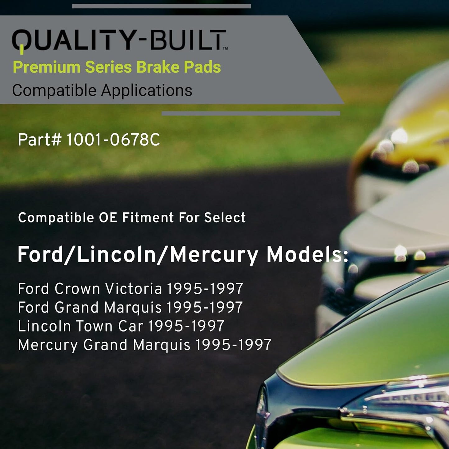 Premium Ceramic Front Brake Pads (1001-0678C) Compatible with Ford Crown Victoria 1995-1997, Ford Grand Marquis 1995-1997, Lincoln Town Car 1995-1997, Mercury Grand Marquis 1995-1997