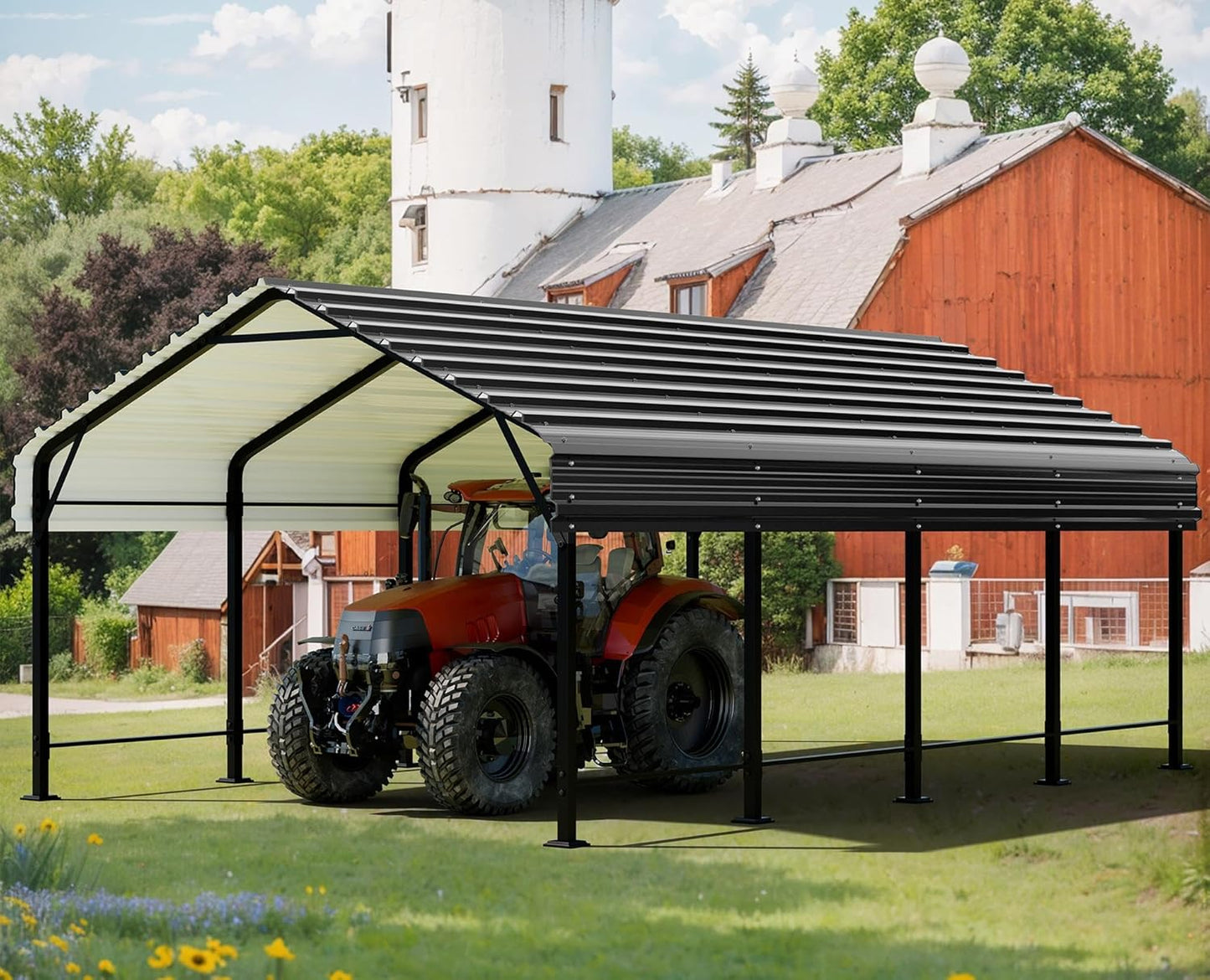 Walsunny Metal Carport 12x20 FT Heavy Duty Carport Canopy with Enhanced Base, Outdoor Car Shelter with Galvanized Steel Roof and Frame Garage for Truck, SUV, Boat, Gray
