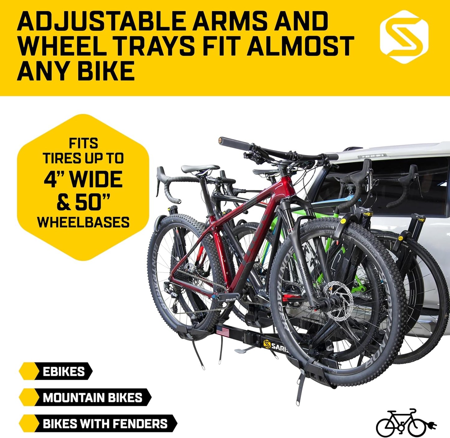 Saris SuperClamp G3 4-Bike Hitch Rack – Lightweight Platform Bike Carrier for Car, SUV, Truck – Tilting Design, Secure Wheel Clamping, Fits Road, Mountain, E-Bikes – 2" Hitch Receiver