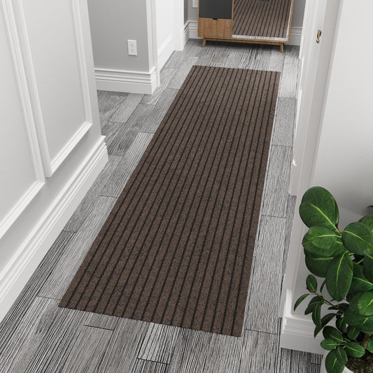 Ottomanson 2'7" x 9' Hallway Runner with Scraper Pile - Extra Durable Non-Slip Rug Mat for Indoor & Outdoor Use - Ideal for Kitchen, Entryway & Garage - High-Traffic Carpet, Brown