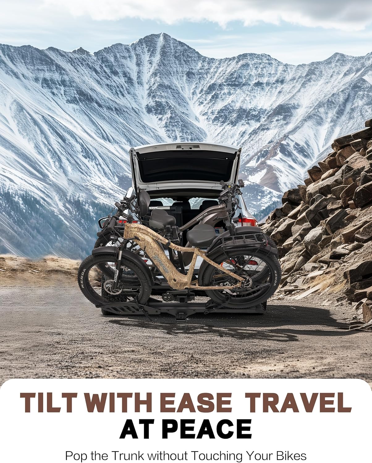 E-Bike Rack Hitch Mount Platform Style for Cars Trucks SUVs Minivans RV, fits E-Bike with Up to 5-inch Fat Tire Carrier Rack 200 lbs Capacity