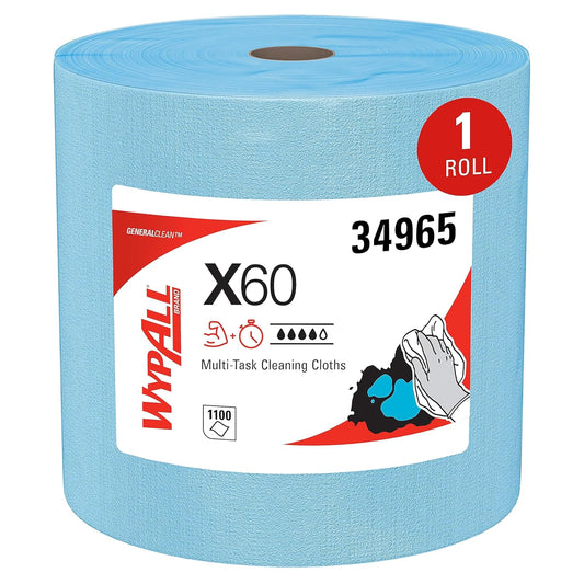 WypAll GeneralClean X60 Cloths Multi-Task Cleaning Wipes, Jumbo (34965), Strong and Absorbent Towels, Blue (1 Roll of 1,100 Sheets, 1,100 Sheet Total)