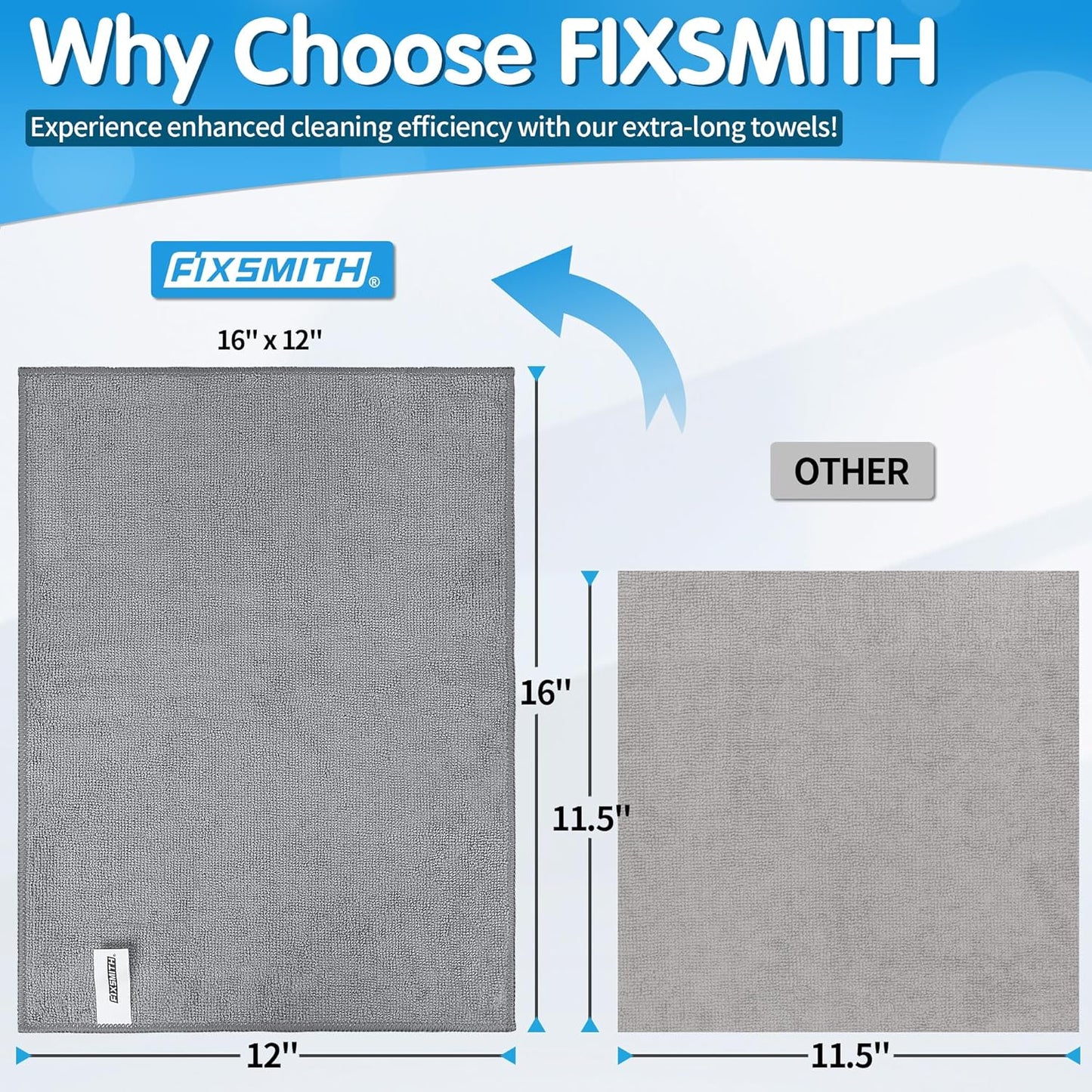 FIXSMITH Grey Microfiber Cleaning Cloth -Pack of 8, Highly Absorbent Cleaning Rags, 16"X12" All Purpose Cleaning Towels for Housekeeping, Kitchen, Car, Lint Free and Reusable Microfiber Towels