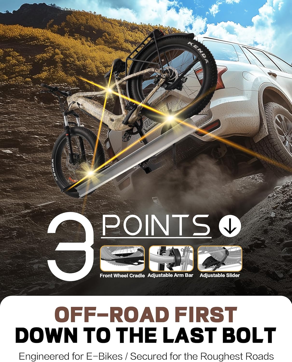 Single 1-Ebike Rack Hitch Mount with Ramp Foldable Bike Carrier 100 lbs. Capacity for Cars SUV Truck Trailer and RV