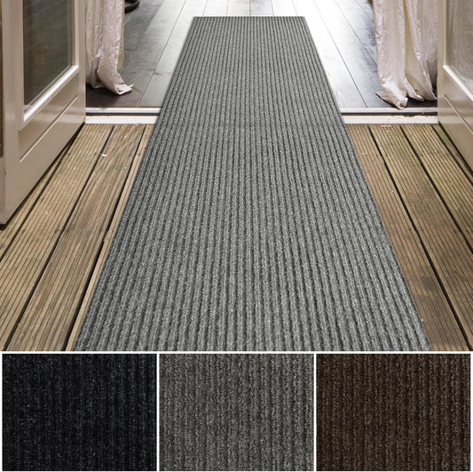 iCustomRug Spartan Weather Warrior Indoor/Outdoor Utility Ribbed Carpet Runner with Non-Slip Thermoplastic Rubber Backing, 3ft X 56ft in Grey
