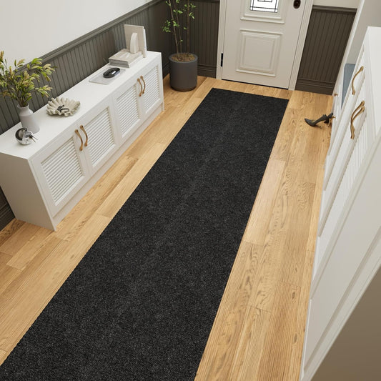 Ottomanson 2' x 24' Hallway Runner with Scraper Pile Extra Durable Non-Slip Rug Mat for Indoor & Outdoor Use - Ideal for Kitchen, Entryway, Patio & Garage - High-Traffic Carpet, Black