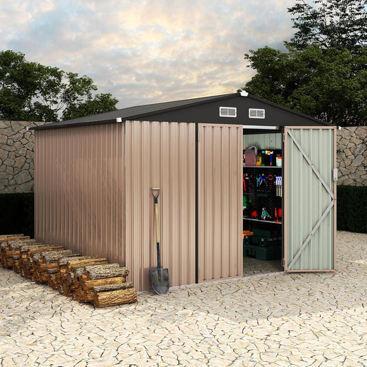 8x10 FT Metal Storage Sheds Outdoor, Metal ToolShed with Lockable Door, Metals Yard Sheds MetalGarden Shed Kit, Metals Utility Sheds Buildings with Air Vent for Backyard Garden Patio Lawn
